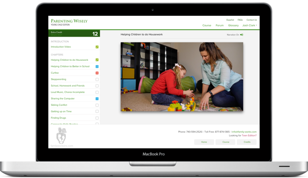 Screenshot of Parenting Wisely course inside of a laptop